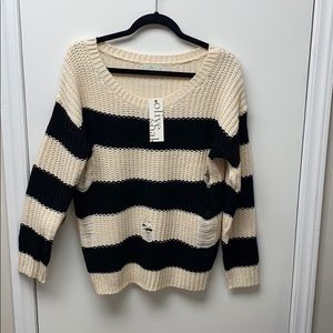 NWT Olive & Oak Distressed Striped Sweater